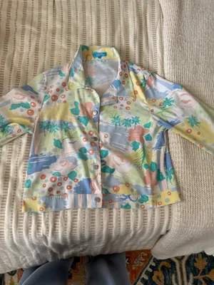 Vintage pastel color cropped soft jacket maximalist colorful print textile Multiple Size L thumbnail 2