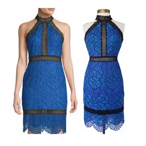 Alexis Julianna Royal Blue Black Lace Halter Midi Dress Size M Cocktail Wedding thumbnail 2
