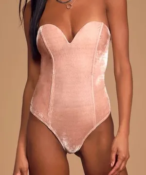 Lulus Velvet Bodysuit Blush Luxurious Life Pink Strapless thumbnail 1