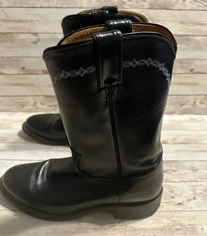 Justin Boots J Diamond L3233 Black Leather Roper Western Boots Women's Size 6.5E thumbnail 1