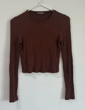 Reformation Brown Ribbed Top 90s Minimalist XS Y2K Model Off Duty thumbnail 1