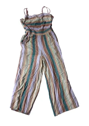 American Eagle Outfitters Striped Wide-Leg Jumpsuit in Teal, Brown & Cream thumbnail 1
