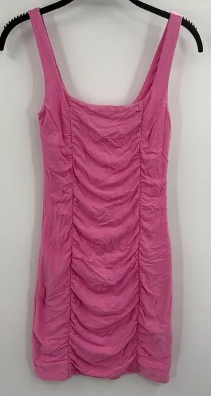Aritzia Wilfred Pink Mini Ruched Party Rushing Lydia Barbie Dress Size Xs thumbnail 1