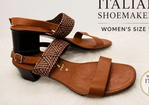Italian Shoemakers Sandal Womens Size 10 Brown Woven Slingback Italy Block Heel thumbnail 1