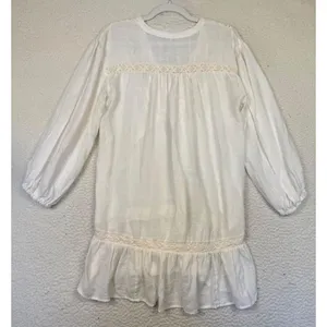 Free People Dress Small‎ Womens White Boho Peasant Ruffle Hem Lace Trim Festive thumbnail 2