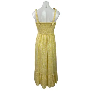 Japna Yellow Floral Shirred Smocked Sleeveless Tie A Line Fit & Flare Dress S thumbnail 3