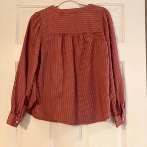 Loft Women’s Button Down Long Sleeve Blouse Pink White Size Small thumbnail 3