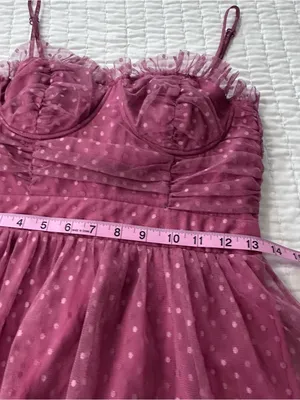 Lulu's Sweetheart Style Mauve Polka Dot Bustier Tiered Midi Dress Size S thumbnail 9