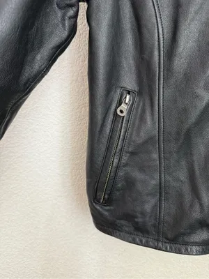 Vintage HARLEY DAVIDSON Black Leather Ruched Motorcycle Jacket Women’s Size L thumbnail 6