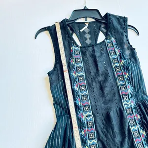 Free People Water Lilly RARE black metallic pinstripe crotchet lace mini dress thumbnail 13