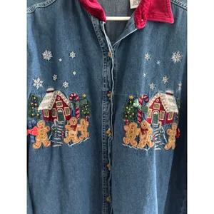 Vintage Bobbie Brooks Top Womens L Gingerbread Holiday Teacher Embroidered 90s thumbnail 4