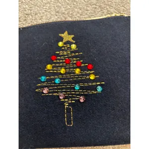 Talbots Wristlet One‎ Size Navy Christmas Tree Embroidered Holiday Clutch NWT thumbnail 2