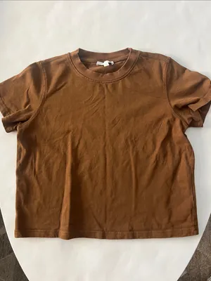 All:Row Thick Cotton Crewneck Boxy Everyday Tee Shirt in Warm Brown S $68 thumbnail 3