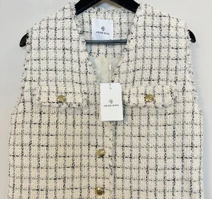 ANINE BING Janet Tweed Dress in White Plaid Size Medium NWT thumbnail 6