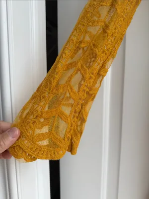 Altar'd State Mustard Lace V-Neck Long Sleeve Dress size Small thumbnail 5