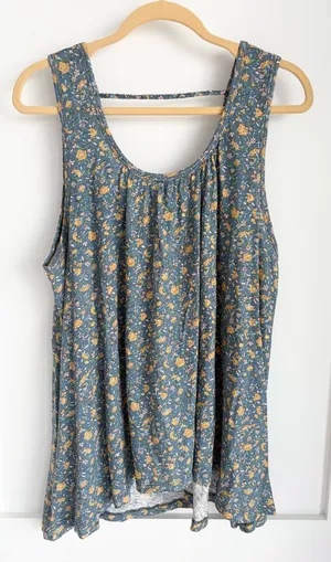 Natural Life oversized Blue Floral Cotton Swing Tank Top Boho size XS/S thumbnail 1