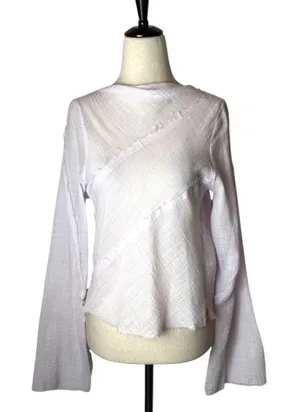 Zara Shirt Women‎ XS Purple Lilac Sheer Raw Seam Detail Tie Neck Open Back Top thumbnail 1
