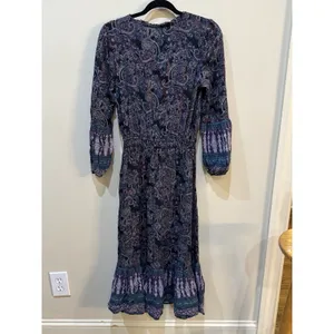 FRYE & Co. Women's Boho Paisley Tassel Tie Maxi Dress Long Sleeve Size XS thumbnail 3