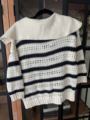 ASTR Striped Open Knit Polo Sweater top short sleeve crochet coverup collar thumbnail 3