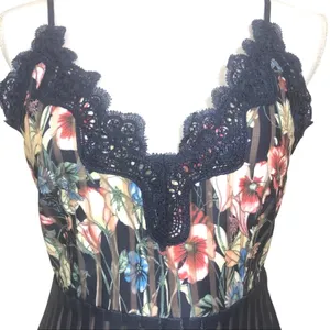 Foxiedox Floral Lace Trim Dress S Navy Blue Pleated‎ Fit & Flare Soft Girl thumbnail 4
