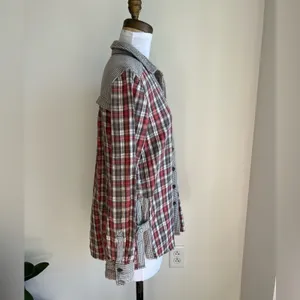 Free People Flannel Shirt Red And Gray Button Down Lined Size S thumbnail 2