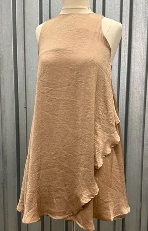 NWOT Wishlist Copper Gold Ruffle Satin Flowy Shift Slip Dress S thumbnail 1