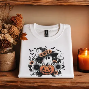 Gildan Halloween Ghost Pumpkin Sunflower 100% White Cotton T-Shirt Size XL-Print to ord thumbnail 5