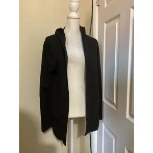 purejill Black Hooded Cardigan Open Front Lightweight Cotton Modal Spandex M thumbnail 2