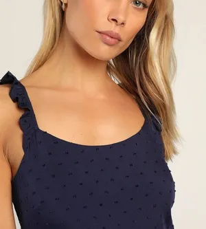LULU’S Romantic Dreams Navy Blue Ruffled Tiered Swiss Dot Maxi Dress thumbnail 3