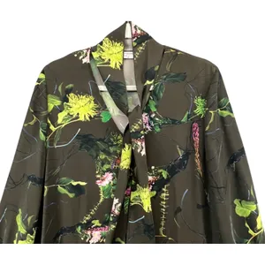 Babaton Tunic Mini Dress‎ S Green Floral Tie Neck Pockets Fairy Grunge Whimsy thumbnail 4