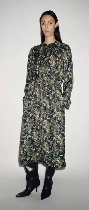 NWT Zara Chic Floral Long Sleeve Dress Midi/Maxi Side Pockets dress Size S thumbnail 1