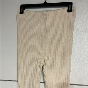 Urban Outfitters Womens Cream High Waist Ribbed Flare Pant Large thumbnail 3