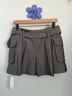 Reformation 6 NEW Brinley Mini Skirt Grey Stripe Academia Preppy Belted Grunge thumbnail 4