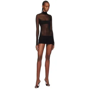 MONOT Contrasting Bands Mini Dress in Black 2 New Womens Sheer Panel Long Sleeve thumbnail 12