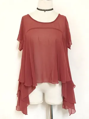 Sheer Draped Boho Top Red Size M thumbnail 3