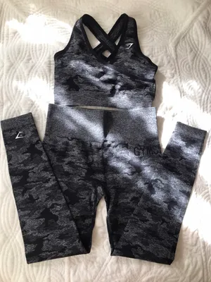 Gymshark Black Camo Seamless Leggings And Sports Bra thumbnail 3
