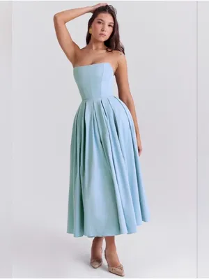 House of CB Audrey Tuscan Blue Midi Strapless Dress thumbnail 4