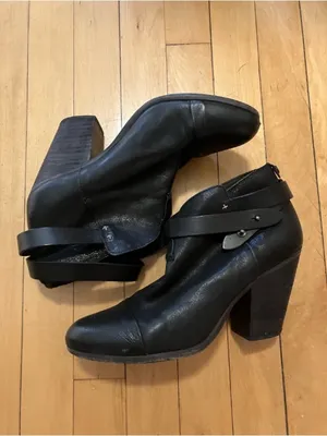 Rag & Bone Harrow Black Leather Heel Ankle Boots Size 41 or 10 thumbnail 2