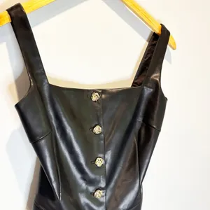 Pixie Market Black Faux Leather Sleeveless Button Front Top - size XS thumbnail 3