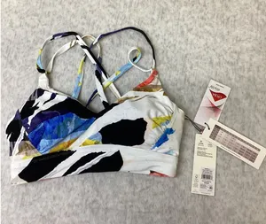 Calia Strappy Back Ruched Bikini Top Collage Pure White Abstract Print Small NWT thumbnail 1