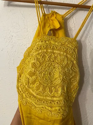NWT ASOS Yellow Embroidered Bodice Satin Bias Midi Dress Size 2 thumbnail 6