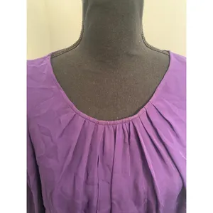Joie Silk Long Sleeve Blouse Peasant Top Purple Scoop Neck Smocked Elastic Waist thumbnail 3