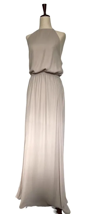 Show Me Your Mumu Halter Maxi Dress Sz M Taupe Sheer Coastal Old Money Neutral thumbnail 1