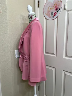 Tiffany Collection Pink Satin Trim Embroidered Embellished Blazer Size 14 thumbnail 6