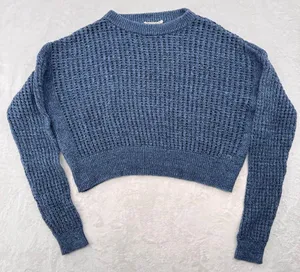 Blue Loose Knit Cropped Sweater 100% Cotton Lincoln Outfitters Medium Cottage thumbnail 1