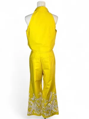 Maeve Tie Front Sleeveless Top & Embroidered Wide Leg Pant Set thumbnail 5