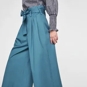 Zara Woman XS Teal Paperbag Wide Leg‎ Pant Tie Belt Minimalist Chic Summer Vaca thumbnail 3