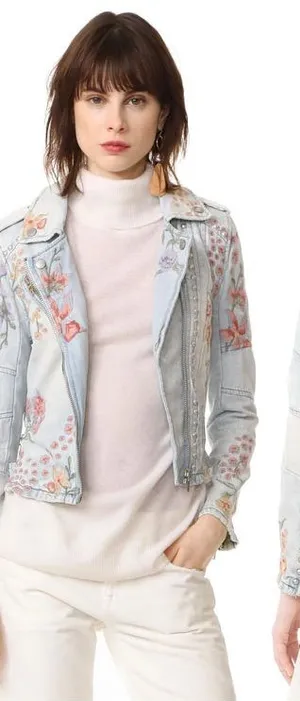 BLANK NYC Floral Embroidered Denim Moto Jacket‎ thumbnail 1