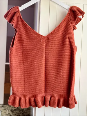 Jessica Simpson Cable Knit Ruffle Cropped Sweater Tank Rust Small S thumbnail 4
