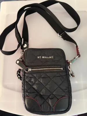 MZ WALLACE Black Quilted Crossbody Messenger Bag with Silver Hardware thumbnail 1